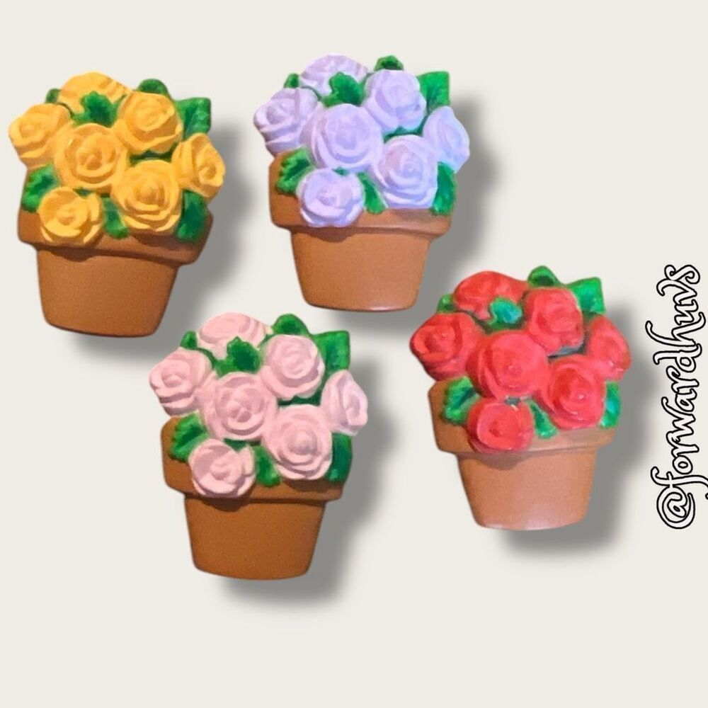 Set of Four Vintage Button Covers – Floral Pot Design